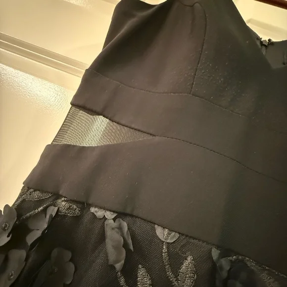Formal Black Sleeveless Dress with floral appliqué on the tulle skirt - Picture 4 of 5